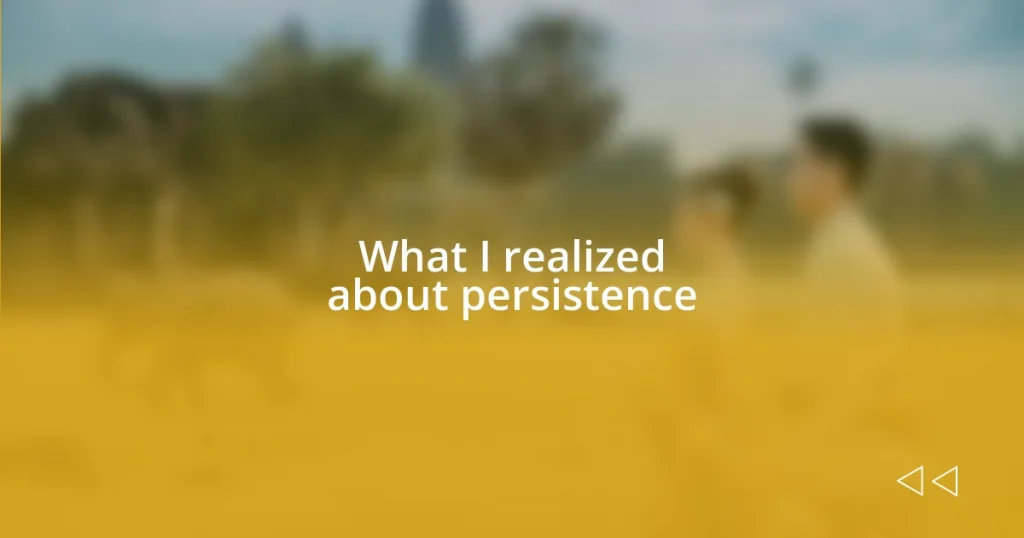 What I realized about persistence